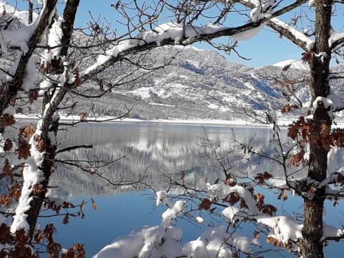 a view of a lake covered in snow at To σαλέ της λίμνης 2 in Kalyvia Fylaktis