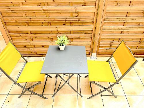 a table with two chairs and a potted plant on it at La Suite Parisienne in Paris
