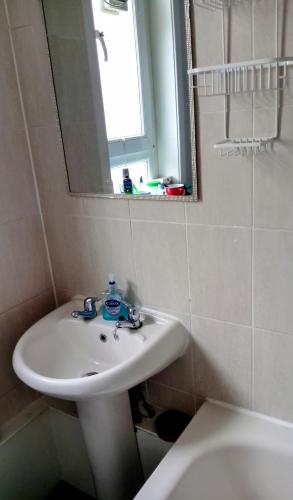 a bathroom with a sink and a mirror at Pokój 1osobowy in Moffat