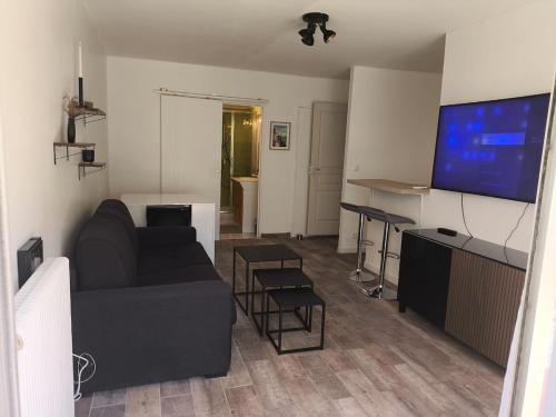 TV a/nebo společenská místnost v ubytování Home2Sea - Piscine, Jardin, studio cabine, 1 canapé lit convertible 2 ADULTES, 1 lit superposé triple 3 ENFANTS ou ADOS