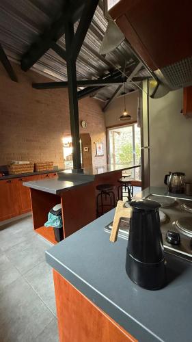 a kitchen with a stove and a counter in a room at Tribu in Viña del Mar