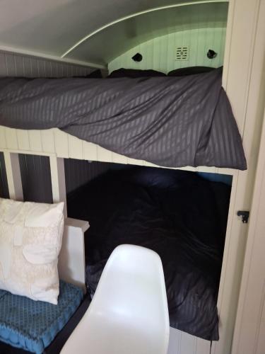 a bunk bed and a bench in a room at De Zonnewagen in Sint Jacobiparochie