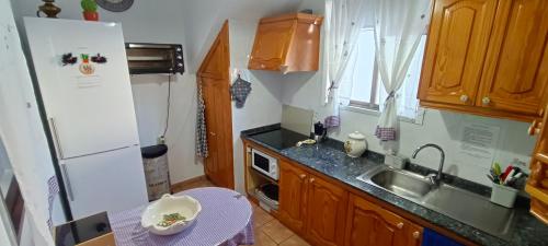 małą kuchnię ze zlewem i lodówką w obiekcie Casa Nazario Duplex w mieście Los Llanos de Aridane
