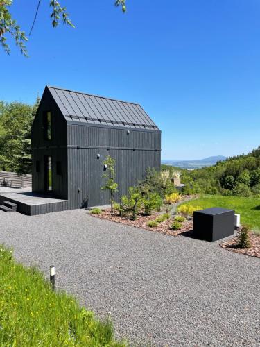 a black house with a black roof at Naturalna Cisza in Michałkowa
