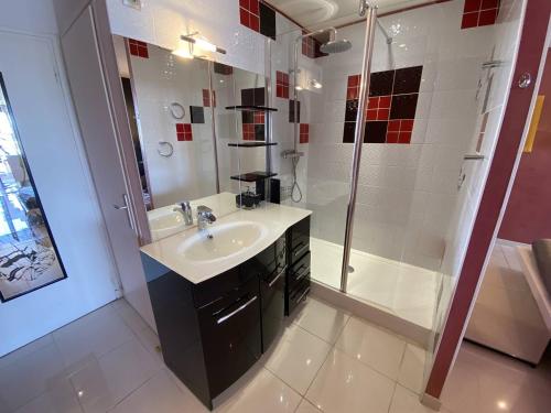 une salle de bain avec un lavabo et une douche dans l'établissement Studio 2 couchages CAP D'AGDE NATURISME CN060-AB146, au Cap d'Agde