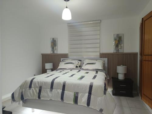 a bedroom with a large bed with two pillows at Confortable apartamento en Marina del Rey Lecheria in El Morro de Barcelona