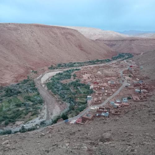 an aerial view of a village in a mountain at Dar Brahim Resto Beds in Ouarzazate