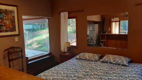 a bedroom with a bed and a mirror at Loft 35 metros cuadrados in Mar de las Pampas