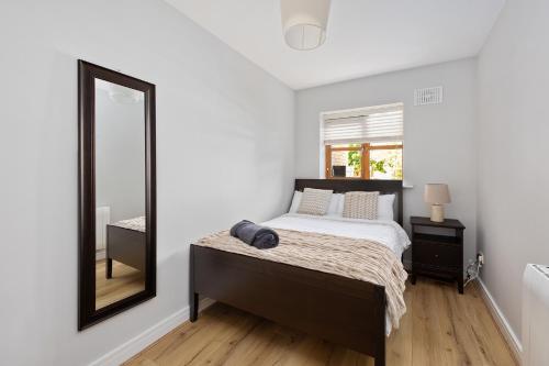 a bedroom with a bed and a mirror at South Dublin Oasis in Dublin