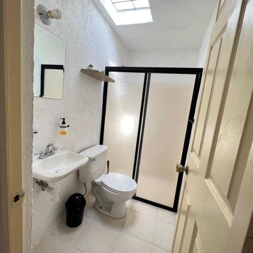 a bathroom with a toilet and a sink at Casa en Tehuacán Se puede facturar in Cedro