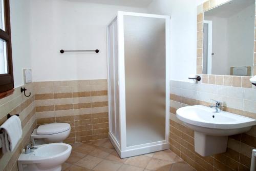 a bathroom with a shower and a toilet and a sink at Turismo Rurale Belvedere Pradonos in Dorgali