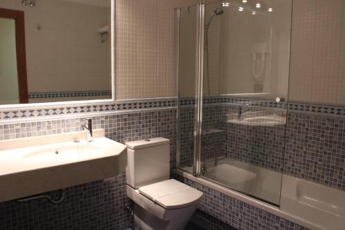 a bathroom with a toilet and a sink and a shower at Pontus Veteris in Sanxenxo