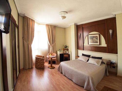 a hotel room with a bed and a window at Hotel Pasarela in Seville