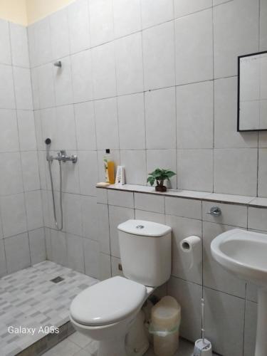 リーブルヴィルにあるAppart Acapulco 2chbres 2sdbのトイレと洗面台を備えた白いバスルーム
