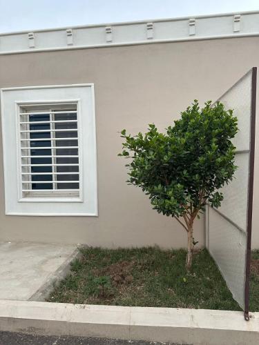 a tree in front of a house with a window at شقة حديثة تقع بالقرب من البوليفارد والاماكن التجارية والسياحية خلف الهارتيز والغنيم اسكوير in Khamis Mushayt