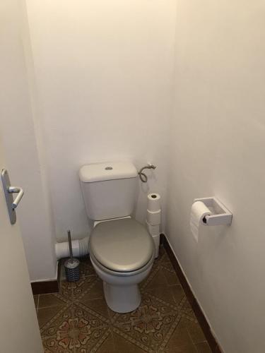 une salle de bain avec des toilettes et un rouleau de papier toilette dans l'établissement Studio vue mer, à Santa-Maria-di-Lota