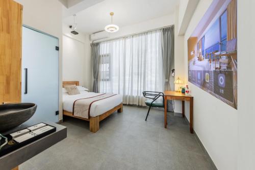 Ein Bett oder Betten in einem Zimmer der Unterkunft Stargazing Platform Inn--Guangzhou ChenClanAcademy & ShaMian & YongQingFang Branch
