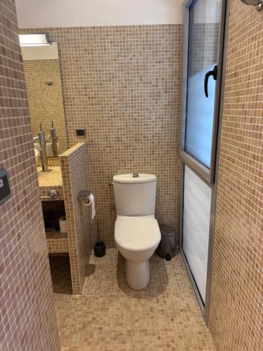 a bathroom with a toilet and a sink at Domaine de la Fauvelle in Thuir