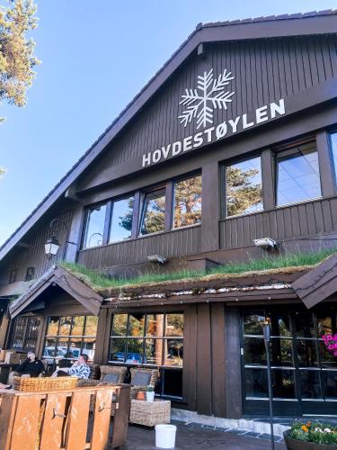 a building with a snowflake on the side of it at Hovdestøylen Apartments in Hovden