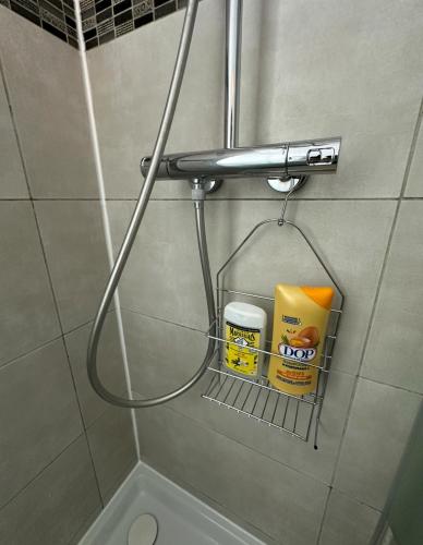 une salle de bain avec une douche et des toilettes dans l'établissement PARIS-MONTROUGE Magnifique Appartement 2 pièce de 36m2 - très cosy pour 1 à 5 personnes refait à neuf - ENTIRE APARTMENT LUXIRIOUS AND WARM - Montrouge Paris 14ème - Proche Aéroport Orly & Parc Expositions Porte de Versailles FREE WIFI GRATUIT, à Montrouge