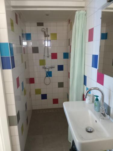 a bathroom with a sink and a shower at Vakantieappartementen Stuifkenszand in Hoek van Holland