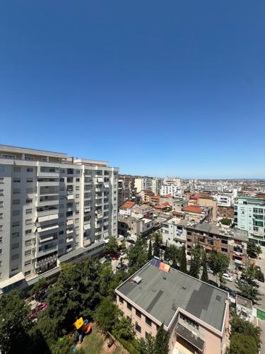 an overhead view of a city with tall buildings at classy apartment Lea 3 in Durrës
