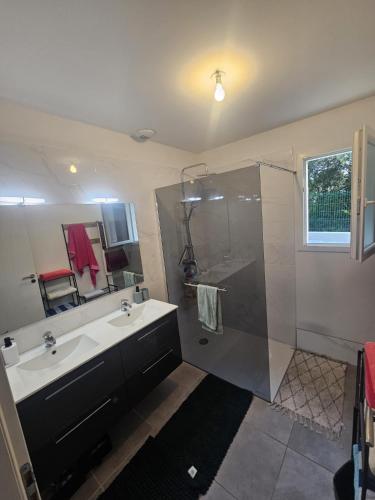 une salle de bain avec un lavabo et une douche dans l'établissement Alicante, à Causses-et-Veyran