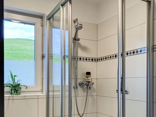 a shower in a bathroom with a window at Holiday Home Mayrhofer by Interhome in Oberwang
