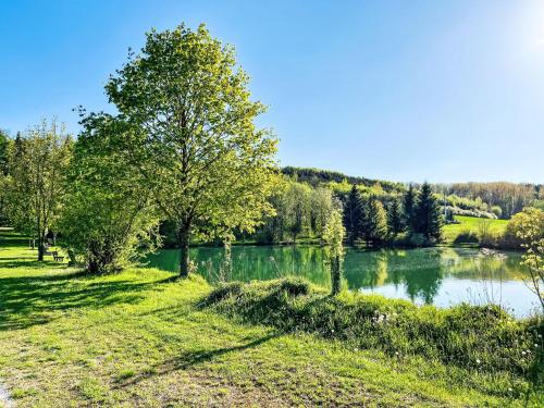 a body of water with trees next to a lake at Apartment Land in Sicht by Interhome in Rulfingen
