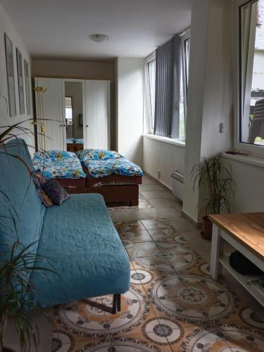 a room with two beds and a couch and a table at Chalupa u Jirky in Staré Ransko