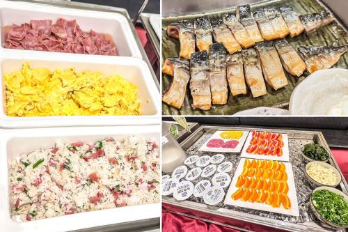 three pictures of different types of food in trays at Hotel Sunroute Taipei in Taipei