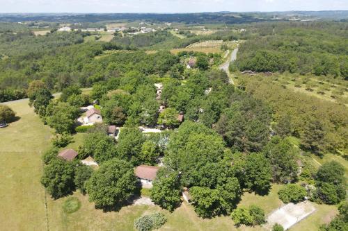 an aerial view of a house with trees at Chalet Rapiette in Salignac Eyvigues