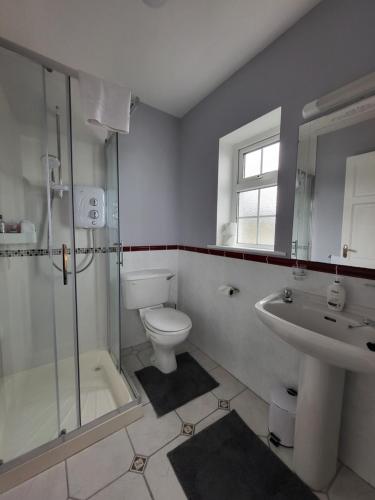 a bathroom with a toilet and a sink and a shower at Ashbury House - Room Only in Keel