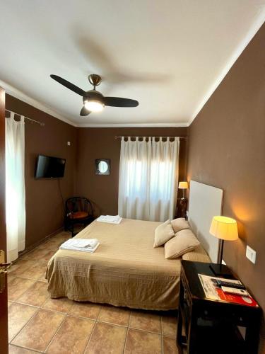 a bedroom with a bed and a ceiling fan at Casa rural de la Abuela in Cadreita
