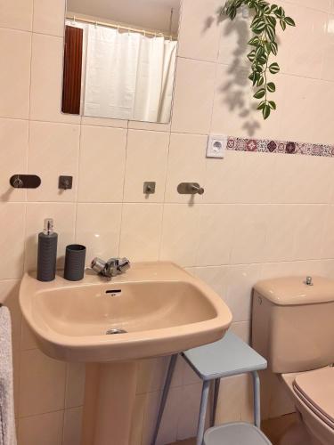 a bathroom with a sink and a toilet at VerdeAgua Cantabria con Piscina in Ajo