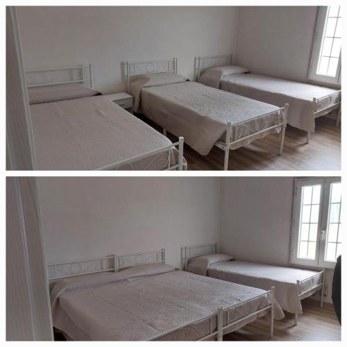 two pictures of a room with two beds at Villetta della Pace nel cuore del Salento in Torre Santa Susanna