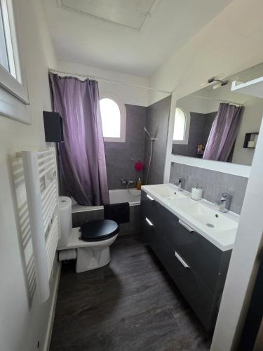 une salle de bain avec un lavabo et des toilettes dans l'établissement la maison des copains, à Sauzet