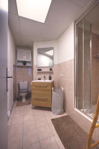 une salle de bain avec toilettes, lavabo et douche dans l'établissement Nouveau charmant Studio à 5 Minutes de la mer, à Nice