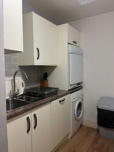 a kitchen with a sink and a washing machine at Self catering apartment Silvermines in Nenagh