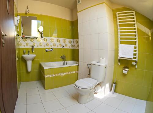 a bathroom with a toilet and a sink at Pensjonat Szajna Spa in Rymanów-Zdrój