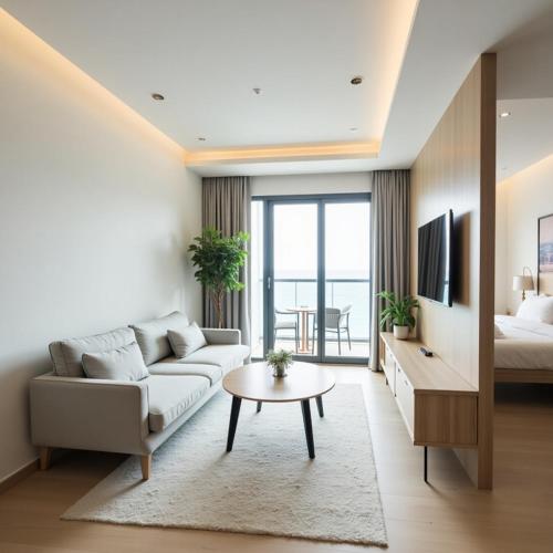 Katil atau katil-katil dalam bilik di Quy Nhon FLC seatower cosy apartment