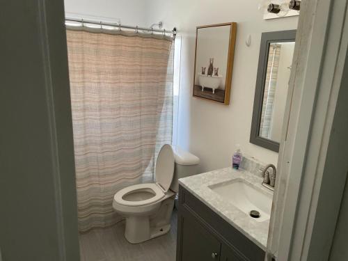 a bathroom with a toilet and a sink at Lovely 2 Bed Room Apartment, all to yourself in Merrillville