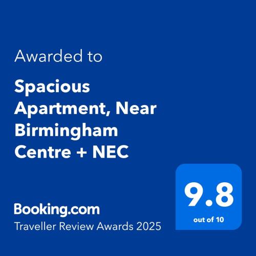 a screenshot of a phone with the text upgraded to spacious appointment near birmingham at Spacious Apartment, Near Birmingham Centre + NEC in Birmingham