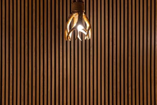 a light hanging from a wall in a room at Alberg Taull in Taull