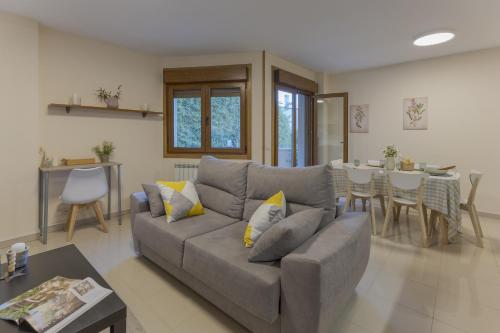 科巴罗A Canteira Beach的带沙发的客厅和餐厅