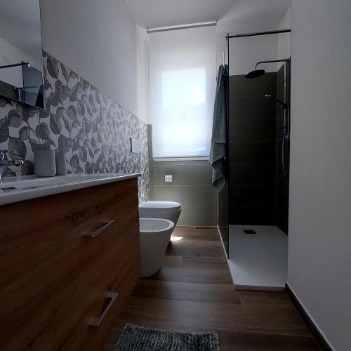 a bathroom with a toilet and a sink and a shower at Suite Valmarecchia in Pietracuta