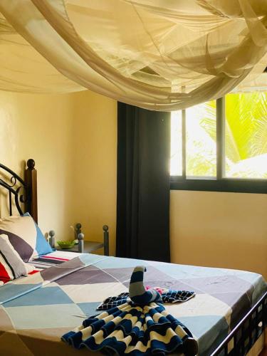 a bedroom with a bed with a canopy at Résidence NATANGUE 1 - Studio Coco Loco in Sali Nianiaral