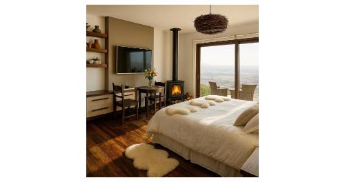 Giường trong phòng chung tại Casa Mirador, Lujo con vista infinita
