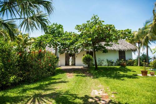 a house with a thatched roof and a yard at Villa Lumina - Beachfront Escape Private Pool, Spacious & Serene in Paso Hondo