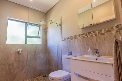 a bathroom with a toilet and a sink and a shower at Serenity, Cathkin Estates by Euphoric Leisure in Winterton